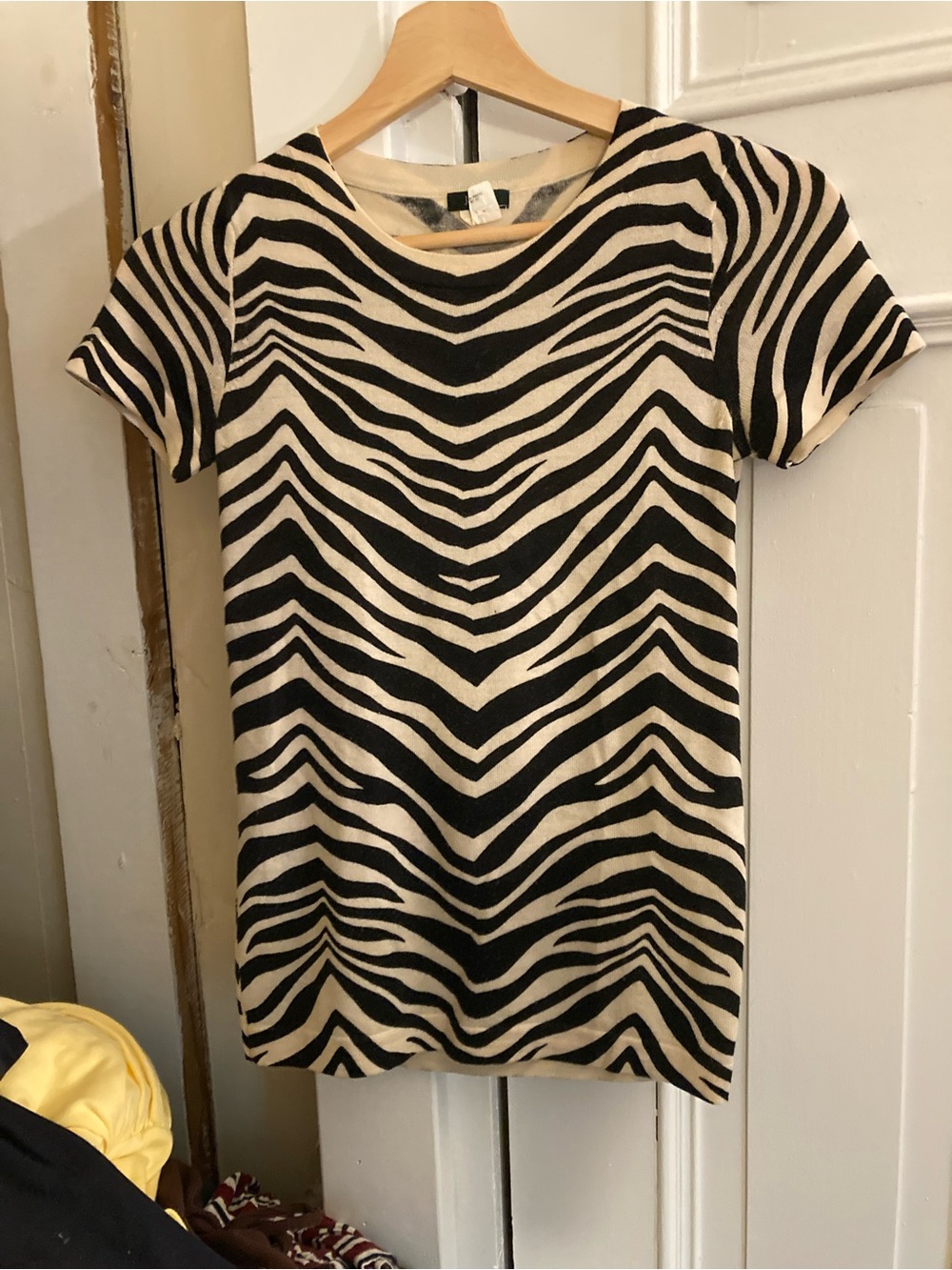 J. Crew Black and Cream Zebra Print Short Sleeve Tee